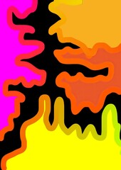 Abstract colorful shapes in vibrant style on black background  