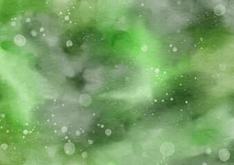 Green watercolor abstract background with paint splashes
