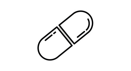Simple Black and White Outline of a Capsule Pill.