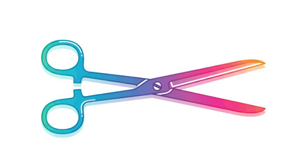 Open Rainbow Metal Scissors with Circular Handles and Sharp Blades.