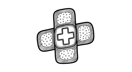 Hand-drawn medical cross formed by two adhesive bandages.