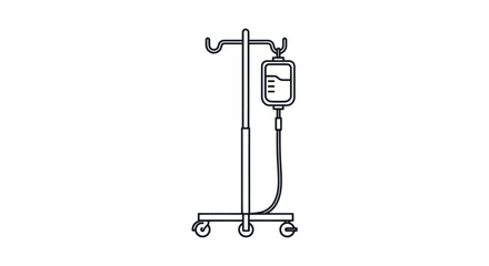 Medical IV Drip Stand with Fluid Bag.
