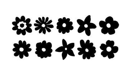 Collection of simple black flower silhouettes on white background.