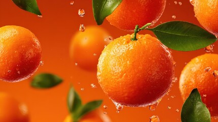 Juicy oranges with refreshing water droplets offer a vibrant taste of summer, perfect for promoting healthy eating and fresh juice brands