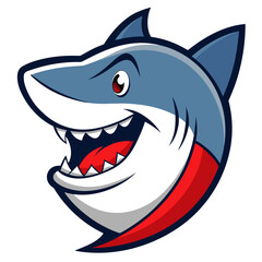 An illustration of an angry shark showing its sharp teeth with its mouth wide open illustrated furious shark logo mascot