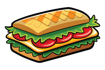 Delicious sandwich with lettuce, tomatoes, and cheese looks very tempting on white background