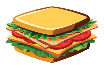 Cartoon sandwich shows a three layer construction with fresh salad and tomato slices