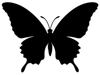 Butterfly side view silhouette black vector illustration isolated on transparent background for digital design projects