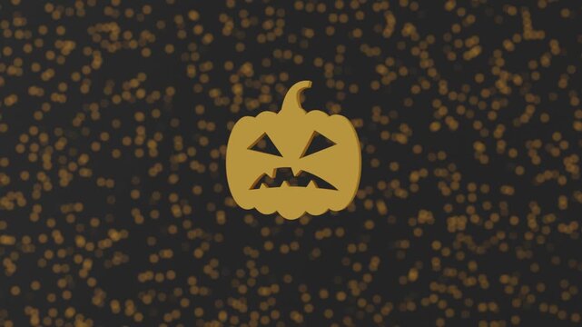 3D abstract background featuring a flat orange pumpkin silhouette with a carved face on a dark backdrop filled with glowing orange dots, capturing the festive Halloween spirit with minimal style