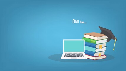 E-learning, online education at home. Concept of webinar, business online training, education on computer or e-learning concept. 4K animation.