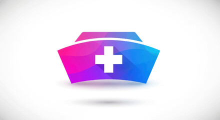 Obraz premium Modern Geometric Nurse Cap with White Cross Symbol in Gradient Colors.
