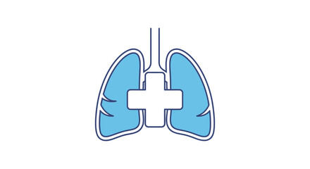 Stylized Blue and White Medical Lungs with Cross Symbol.