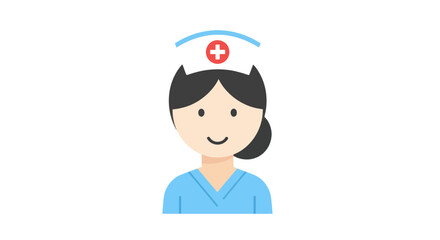 Cartoon Illustration of a Smiling Nurse with a White Cap and Red Cross.
