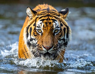 Tiger wading through water