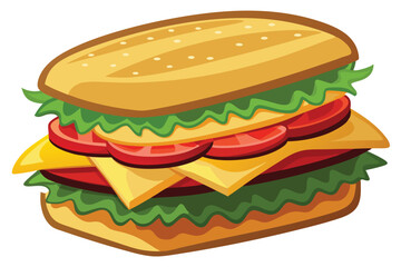 A cartoon sandwich shows lettuce, cheese, and tomatoes between sesame buns for snack