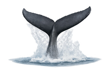 Whale tail diving fluke splashing water transparent background