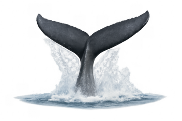 Whale tail diving fluke splashing water transparent background