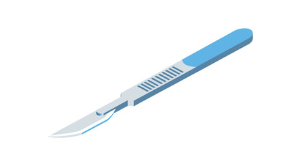 Isometric Illustration of a Surgical Scalpel with Blue Handle.