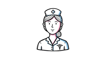 Cartoon Female Nurse Illustration with Caduceus Symbol.