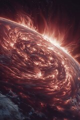 Epic Fiery Solar Storm Across a Curved Cosmic Expanse With Swirling Flames