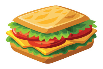 A cartoon sandwich displays layers of lettuce, tomato, and cheese between slices of bread
