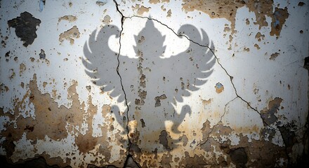 Faint shadow of Garuda silhouette on a cracked old wall