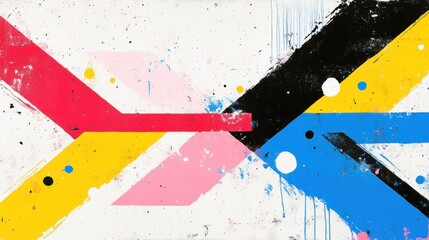 Naklejka premium Abstract colorful paint strokes dynamic geometric composition modern art background