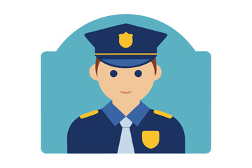 Young man in a police uniform stands against a blue background cutout