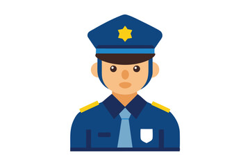 Simple avatar shows a flat style police officer with dark brown hair