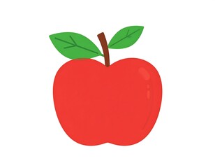 Cartoon apple with leaves.  Simple, red, and round
