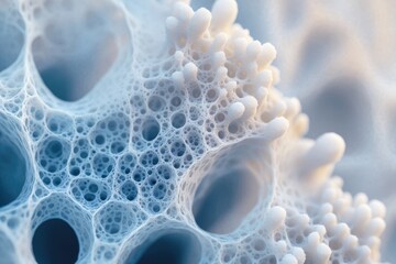Abstract close-up of a complex, porous, three-dimensional structure resembling a network of interconnected bubbles and nodules.
