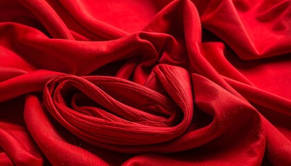 Flowing folds of vibrant, crimson cloth create depth and texture in a rich, dynamic display