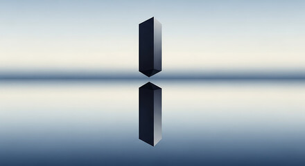 Minimalistic monolith reflecting perfectly on calm water.