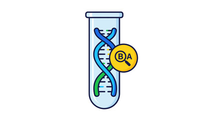 DNA Test Tube with BA Label and Magnifying Glass.