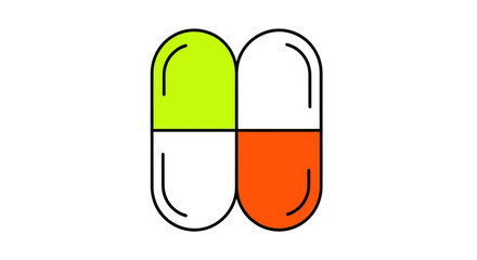 Colorful Medical Capsules Illustration with Distinct Halves.