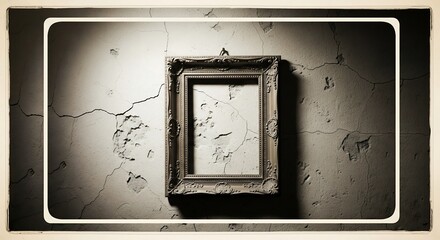 Old sepia photo frame, empty, on a textured wall, reflecting memory