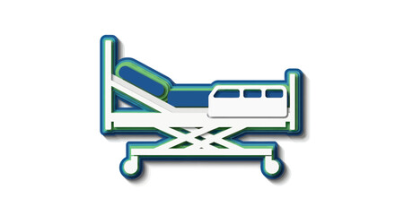 Stylized graphic icon of an adjustable hospital bed with a raised head and side rail.