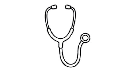 Simple Black Outline Drawing of a Medical Stethoscope Icon.