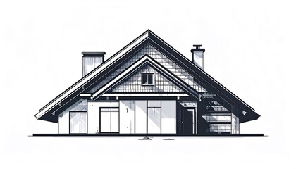 Minimalist black and white architectural drawing of a house facade with a gabled roof