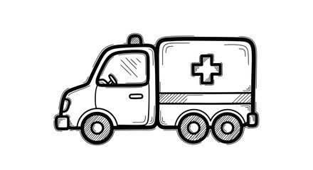 Hand-drawn Sketch of an Emergency Ambulance Vehicle.
