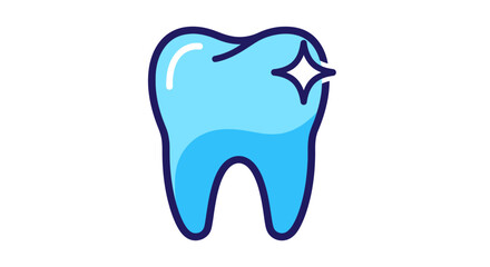 Bright Blue Cartoon Tooth Icon with Sparkling Highlight.