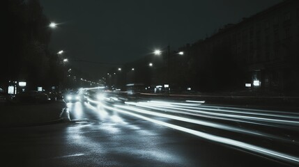 Obraz premium night urban traffic light trails long exposure black and white cityscape street photography motion blur