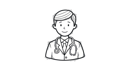 Cartoon illustration of a friendly male doctor wearing a stethoscope and suit.