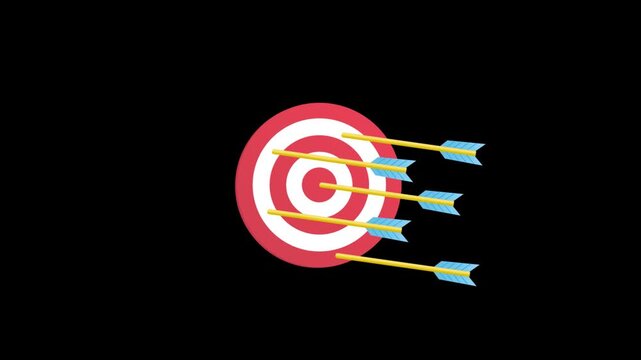 Flying arrow hitting the target animation video