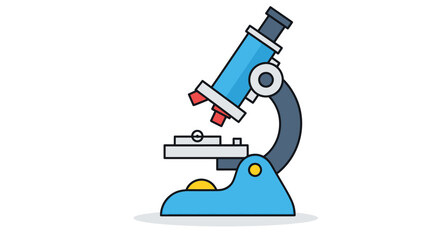 A blue laboratory microscope with a rotating turret and stage for scientific observation.