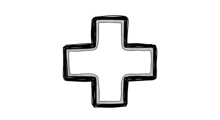 Hand-drawn Black Outline Plus Sign Symbol.