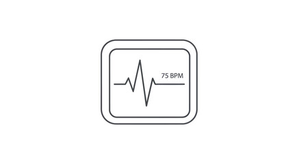 Minimalist Heart Rate Monitor Icon with ECG Waveform and 75 BPM Display.
