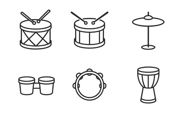 Outline icons of various musical percussion instruments