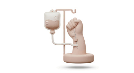 Sculptural Clenched Fist Receiving IV Drip for Strength.