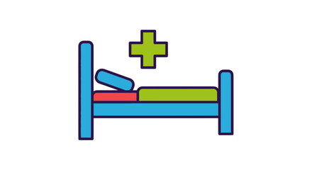 Colorful Medical Hospital Bed Icon with Green Cross Symbol.